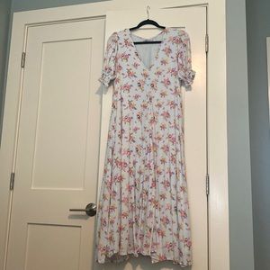 Faithfull the Brand Floral Midi Dress - White and Pink